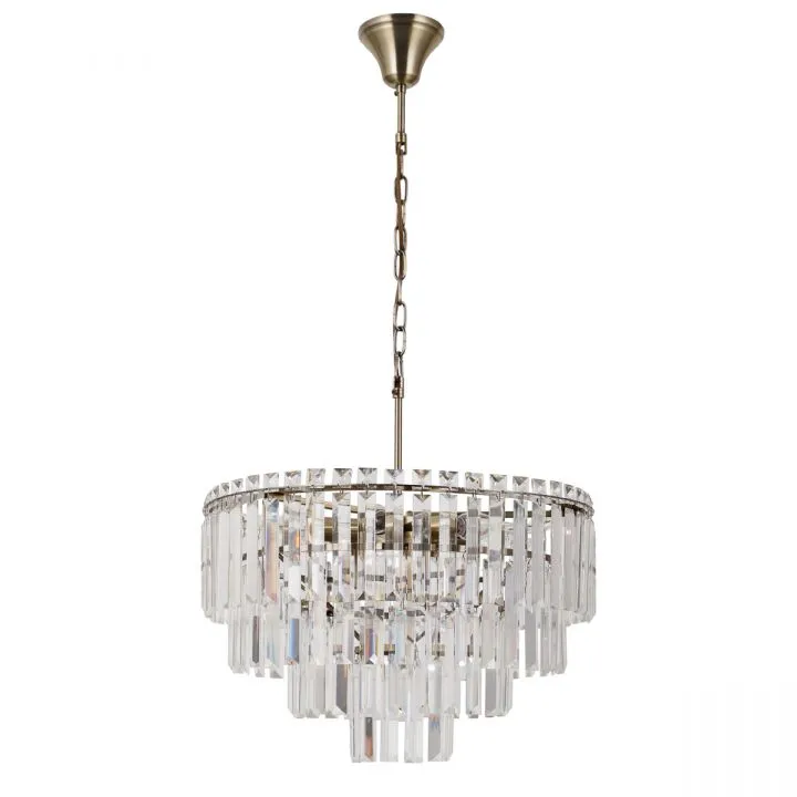 Buena, mosiężna lampa sufitowa, glamour, z kryształowym kloszem, PND-22320-9-ABR, E14