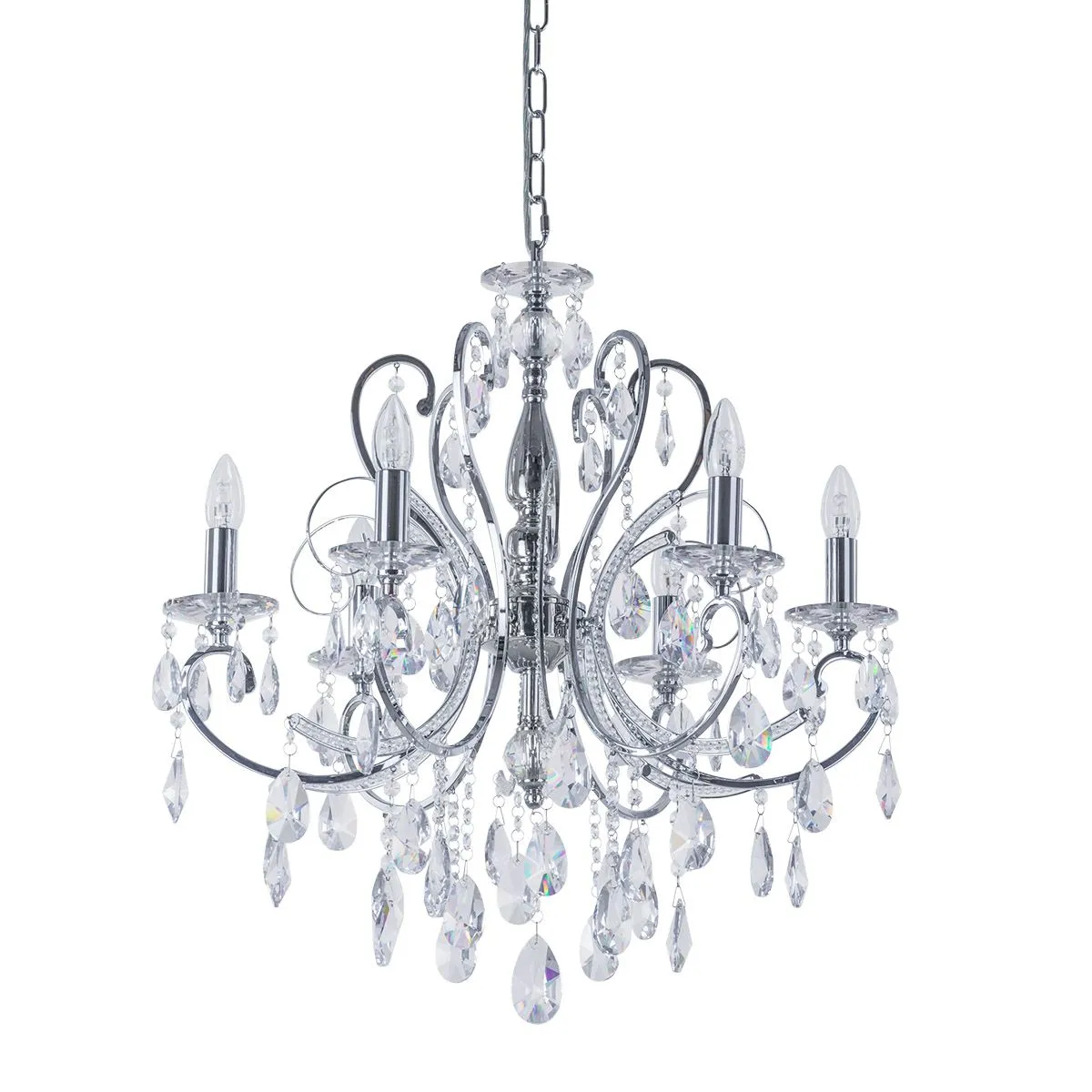 Barocco Chrome, klasyczny żyrandol z kryształami, chromowany, E14, MD72709-6A