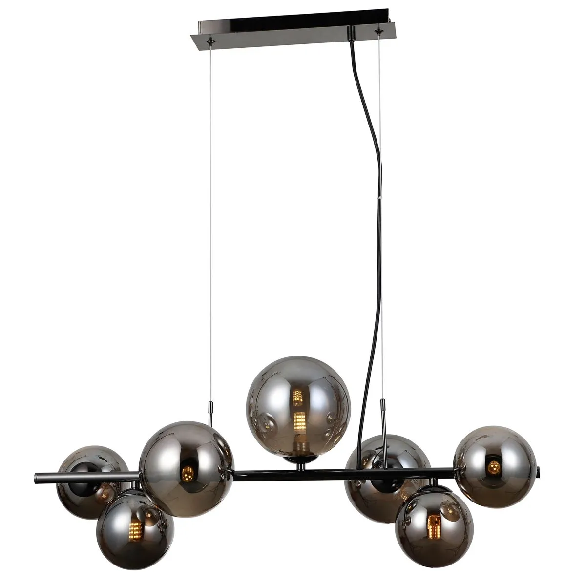 Canello, nowoczesna lampa wisząca, z przydymionymi, kulowymi kloszami, PND-406007-7A-BCR, G9