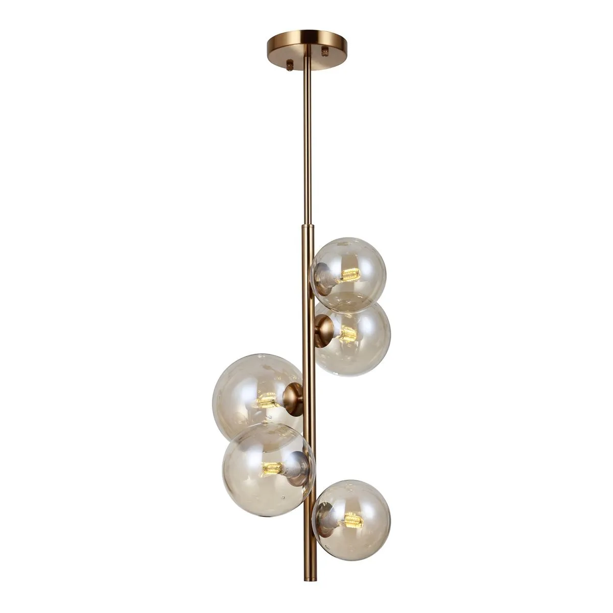 Canello, mosiężna lampa wisząca, z bursztynowymi, kulowymi kloszami PND-406007-V5-HBR, G9